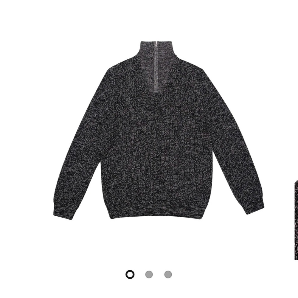 Black Zip Up Sweater with Ribbed Cuffs and Hem